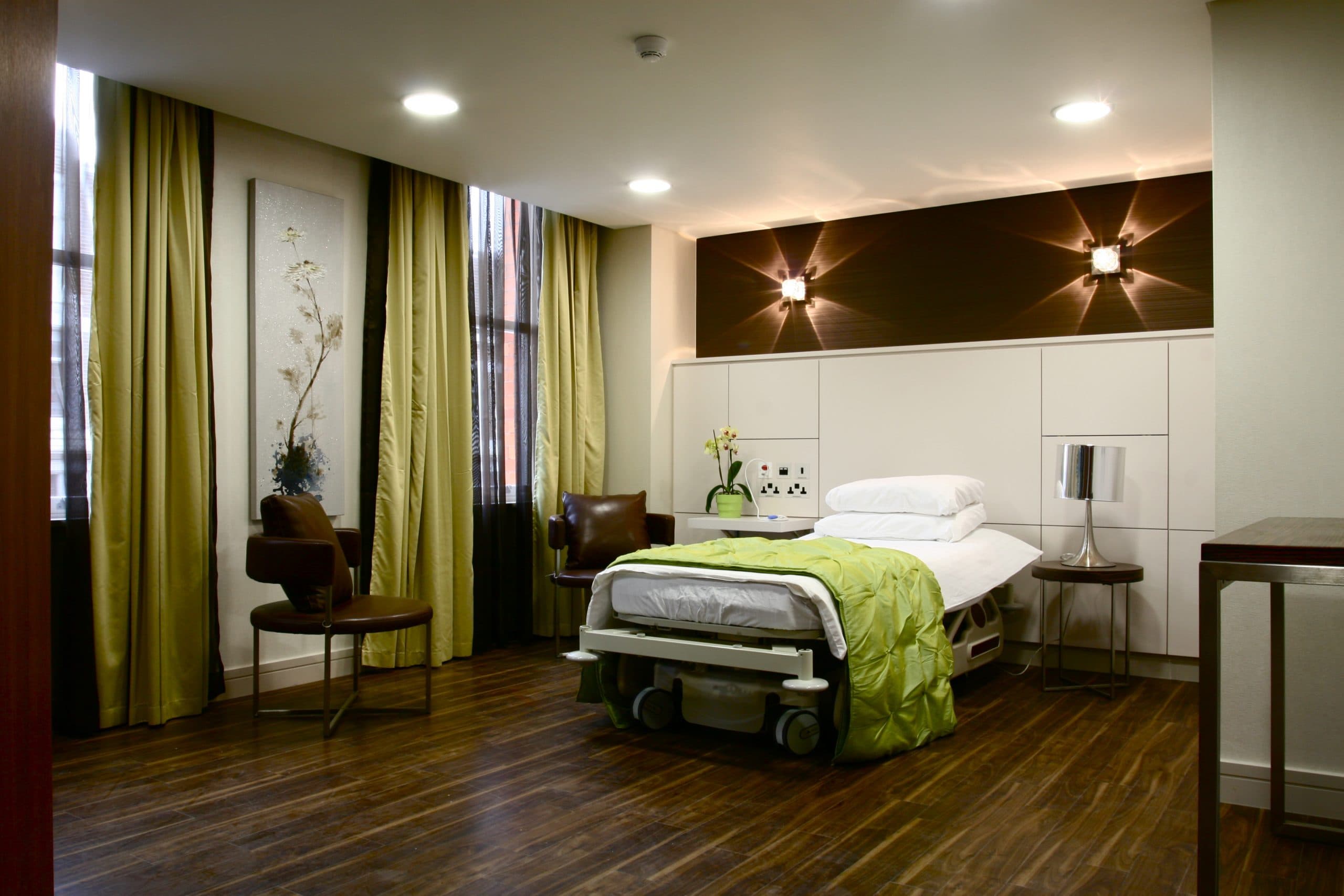 A bright modern private hospital room.